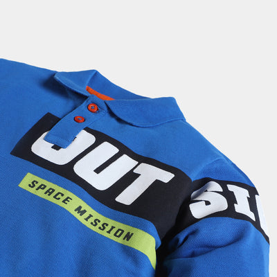 Boys Cotton Polo T-Shirt Outside - Blue