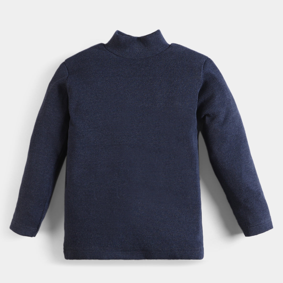 Unisex Kids Rib Turtle Neck-Navy Melan