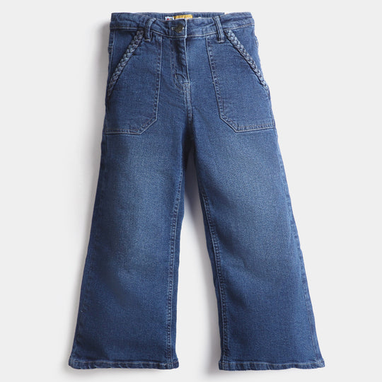 Girls Denim Pant Braided-Mid Blue