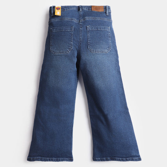 Girls Denim Pant Braided-Mid Blue