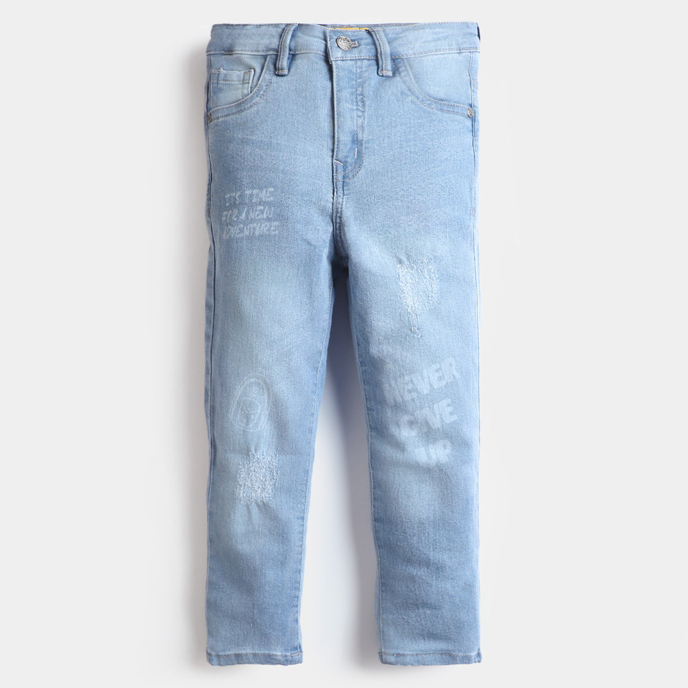 Boys Denim Pant Never Give Up-Ice Blue
