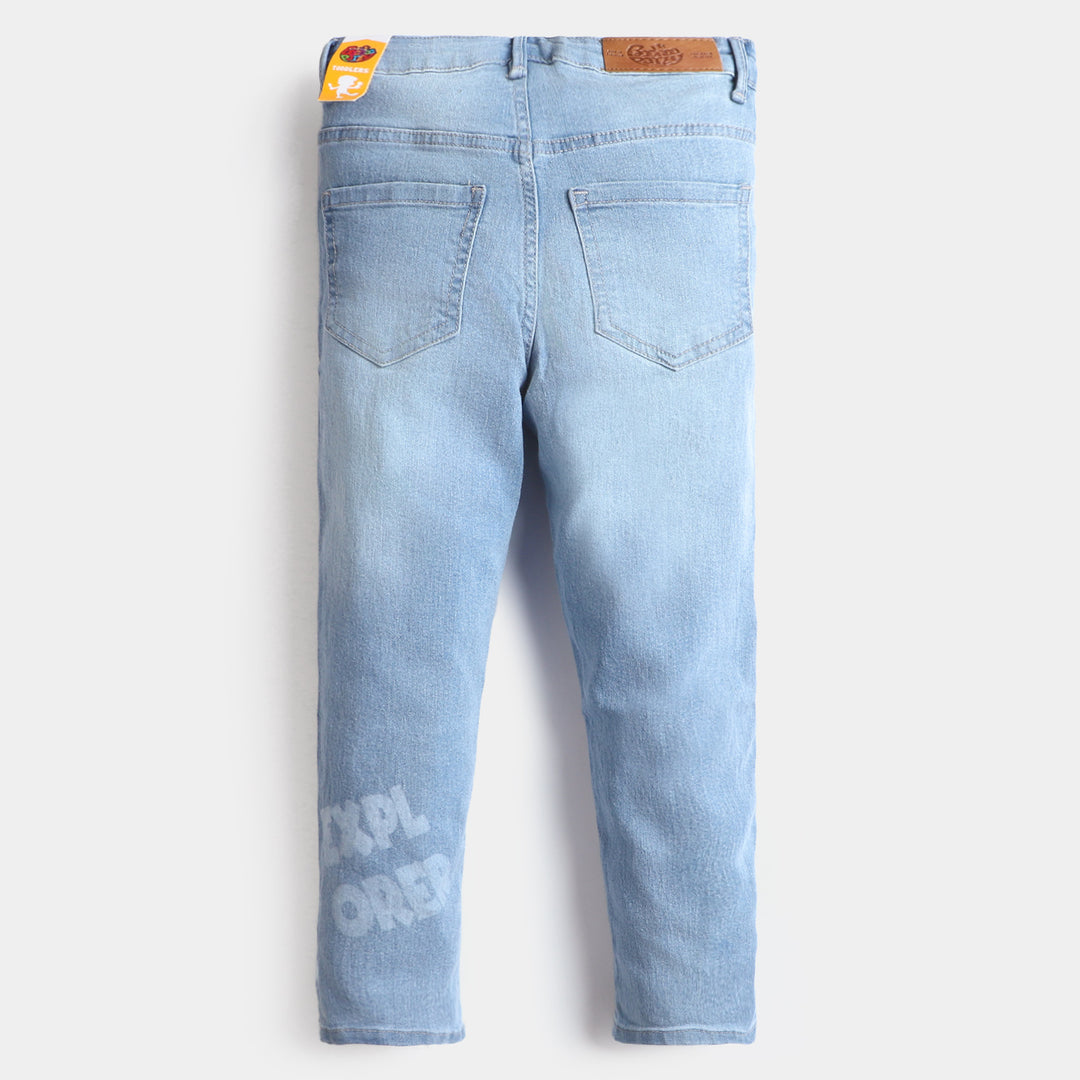 Boys Denim Pant Never Give Up-Ice Blue