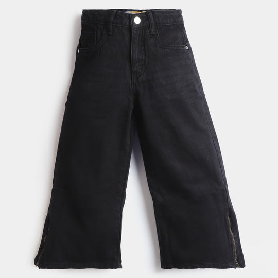 Girls Denim Pant Zipper-BLACK