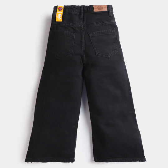 Girls Denim Pant Zipper-BLACK