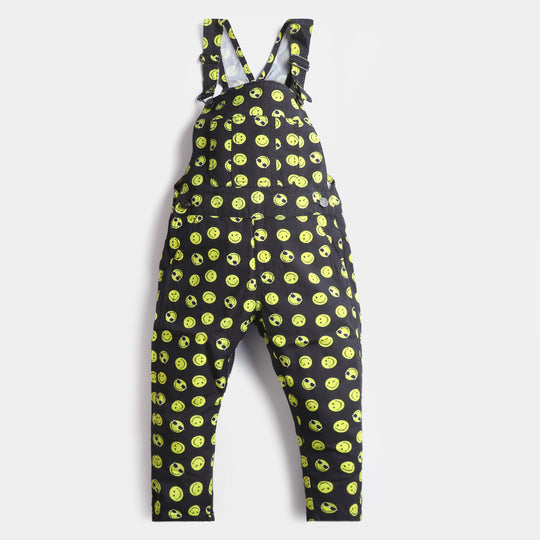 Boys Cotton Over All Dungaree Emoji - BLACK