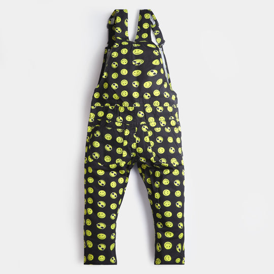 Boys Cotton Over All Dungaree Emoji - BLACK