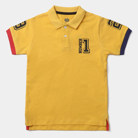 Boys Cotton PK Polo Number 1-Yellow