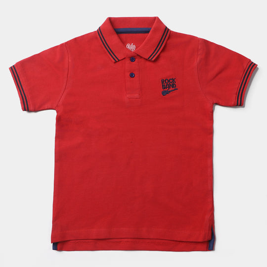 Boys Cotton Polo Rock Band-Red