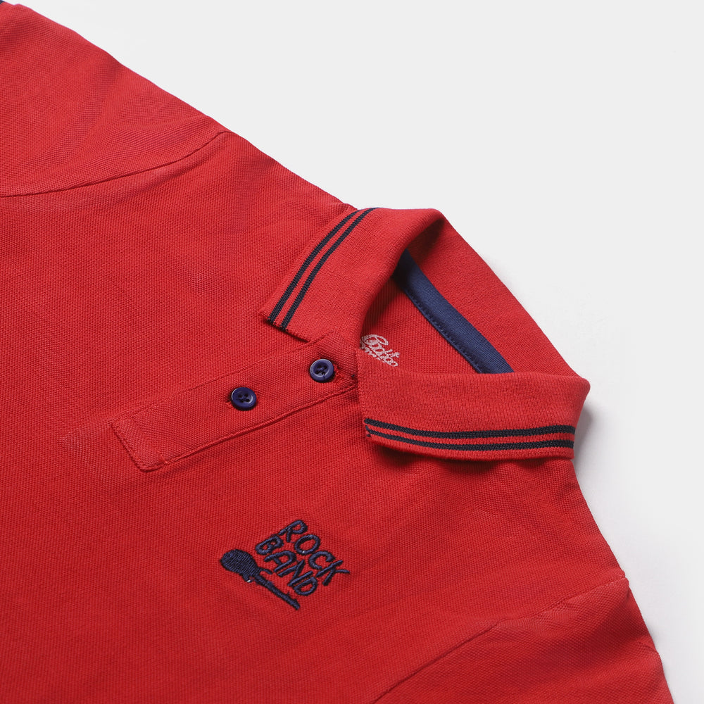 Boys Cotton Polo Rock Band-Red