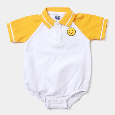 Infant Boys Cotton PK Knitted Romper -White/Citrus
