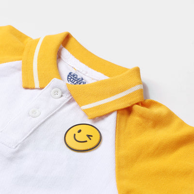Infant Boys Cotton PK Knitted Romper -White/Citrus
