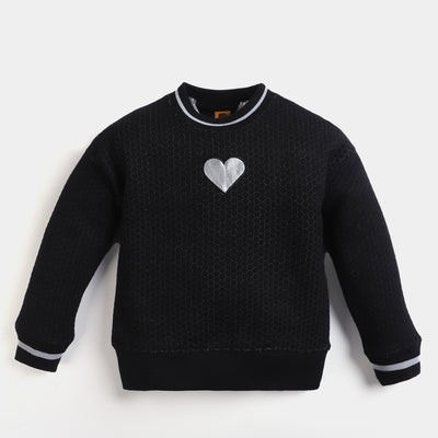 Girls Fleece Sweatshirt Quilted Heart-BLACK