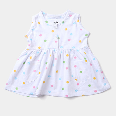 Infant Girls Cotton Terry Knitted Frock Polka Dots-Printed