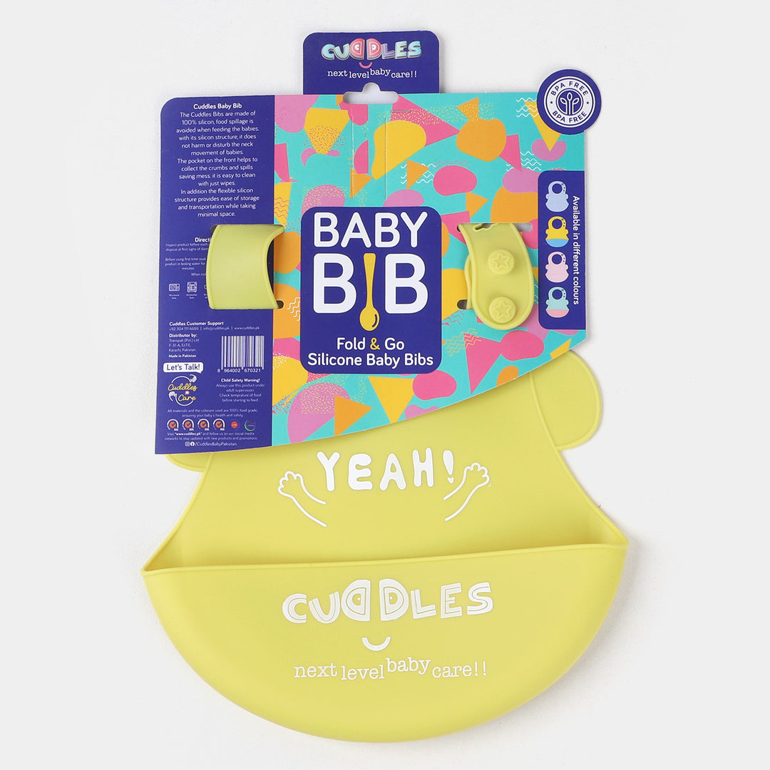 FOLD & GO CUDDLES SILICON BABY BIB | YELLOW