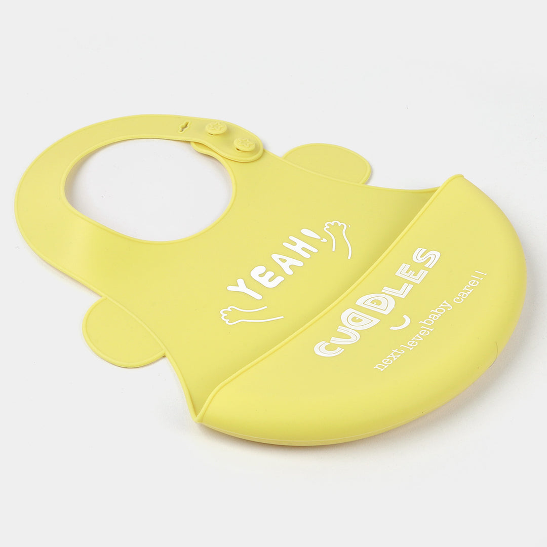 FOLD & GO CUDDLES SILICON BABY BIB | YELLOW