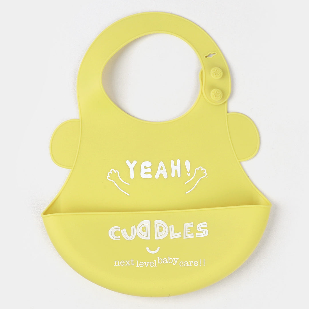 FOLD & GO CUDDLES SILICON BABY BIB | YELLOW