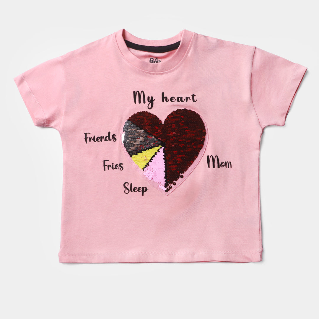 Girls Cotton Jersey T-Shirt H/S Heart-C.Pink