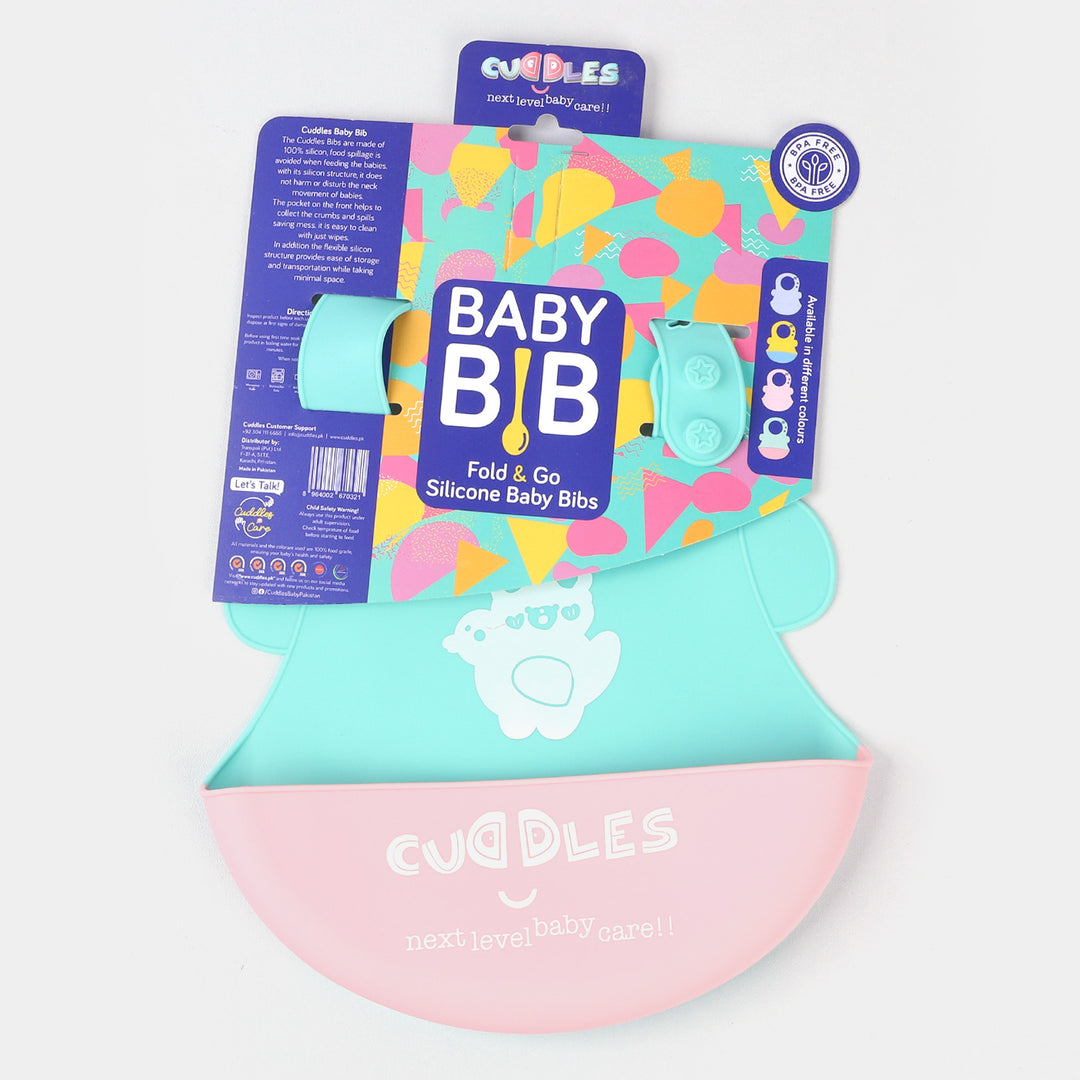 FOLD & GO CUDDLES SILICON BABY BIB | GREEN