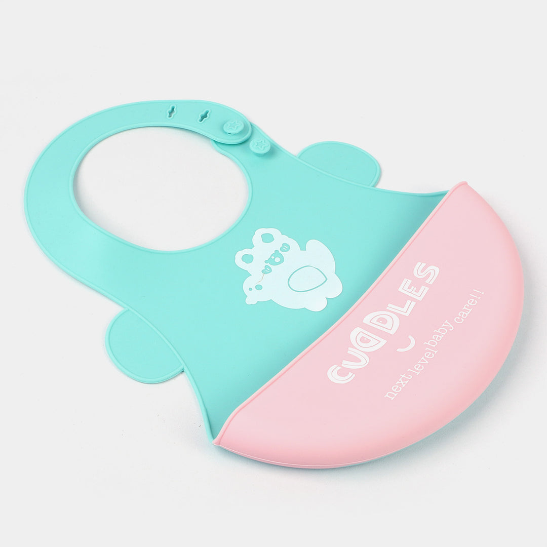 FOLD & GO CUDDLES SILICON BABY BIB | GREEN