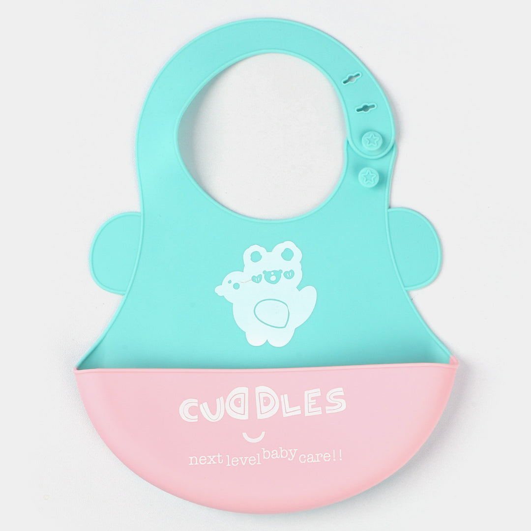 FOLD & GO CUDDLES SILICON BABY BIB | GREEN