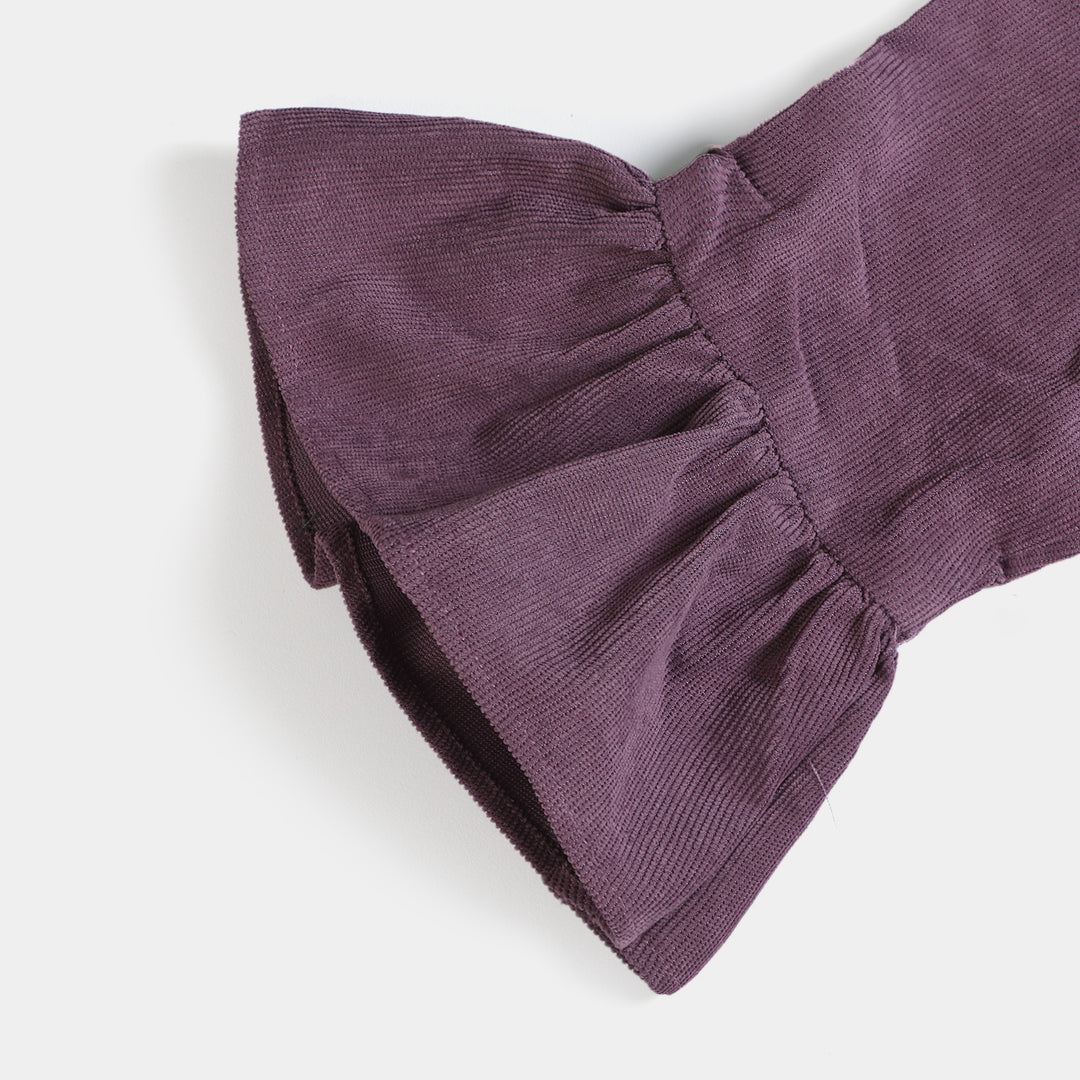 Girls Corduroy Emb Jumpsuit Flower-LT.Purple