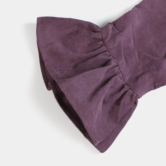 Girls Corduroy Emb Jumpsuit Flower-LT.Purple