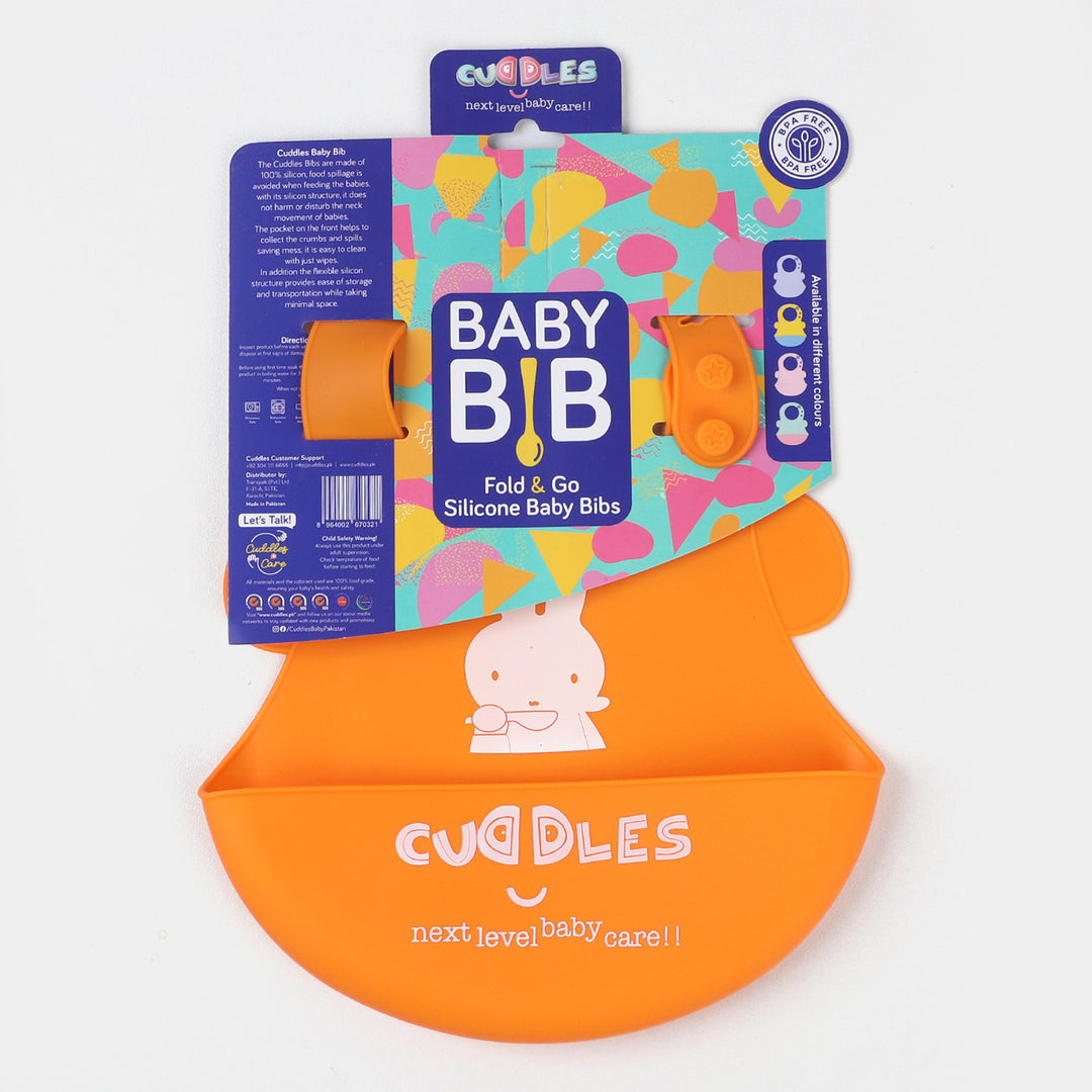 FOLD & GO CUDDLES SILICON BABY BIB | ORANGE