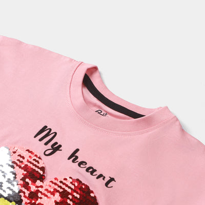 Girls Cotton Jersey T-Shirt H/S Heart-C.Pink