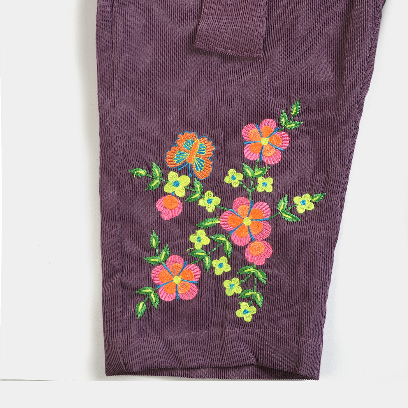 Girls Corduroy Emb Jumpsuit Flower-LT.Purple