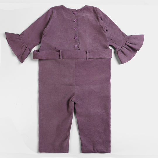 Girls Corduroy Emb Jumpsuit Flower-LT.Purple