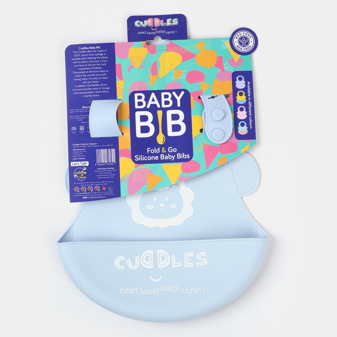 FOLD & GO CUDDLES SILICON BABY BIB | BLUE