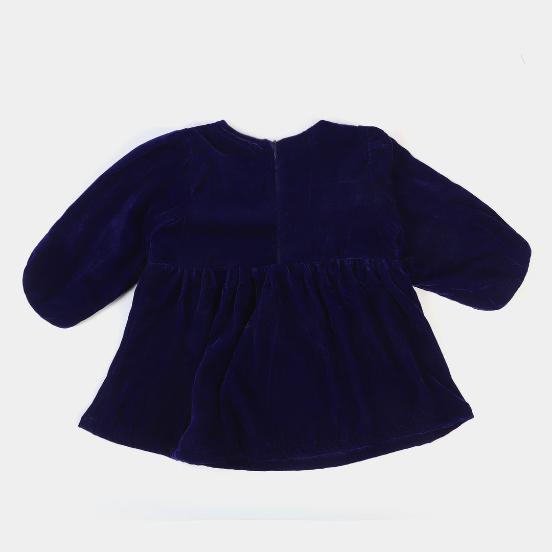 Girls Velvet EMB Top Floral Garden-Navy Blue