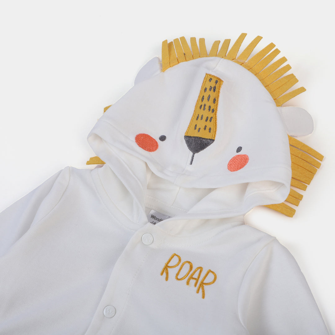 Infant Boys Cotton Romper Lion - White