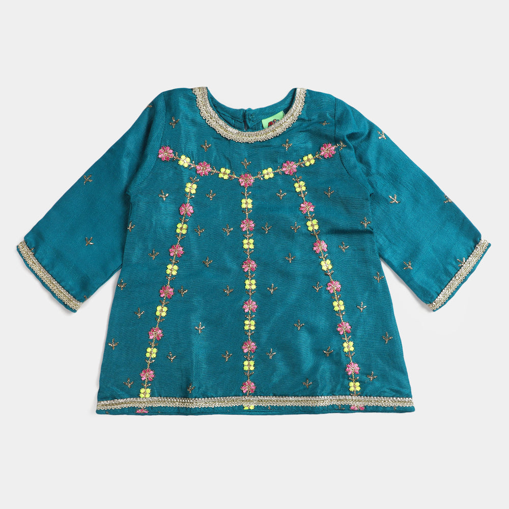 Infant Girls Silk 2PC Suit Phool Pari-Sea Green