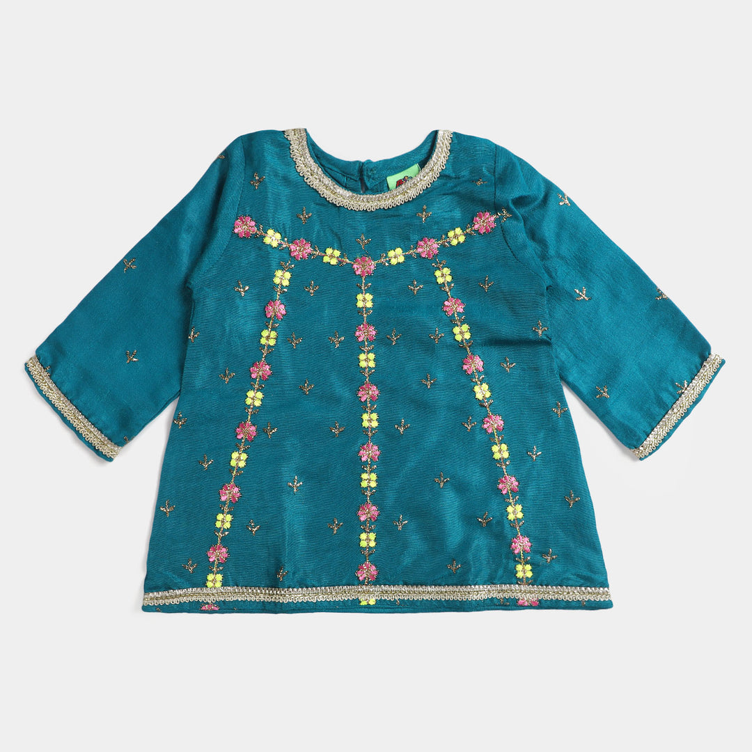 Infant Girls Silk 2PC Suit Phool Pari-Sea Green