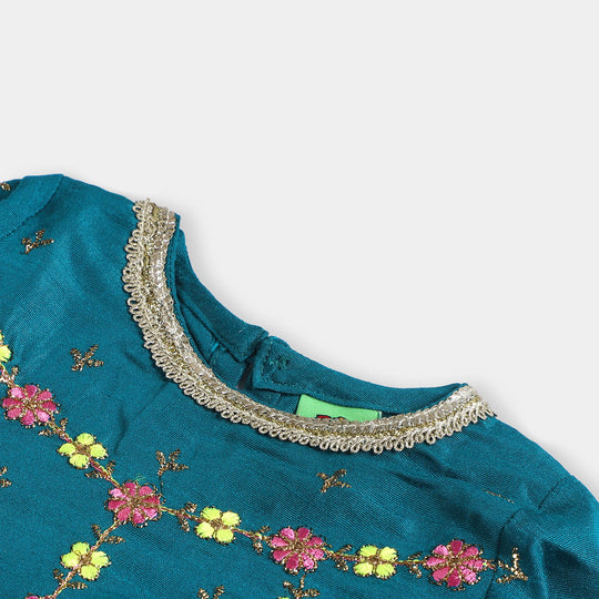 Infant Girls Silk 2PC Suit Phool Pari-Sea Green