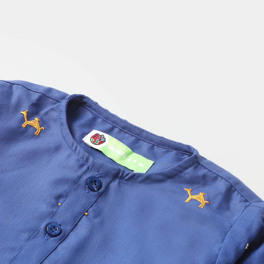 Infant Boys Embroidered Kurta Pajama Suit - Royal Blue