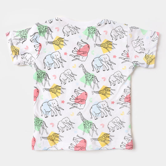 Infant Boys Round Neck T-Shirt Animals Printed- White