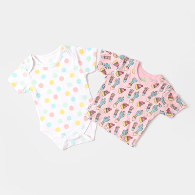 infant Girls Cotton Set 2 PC Cactus & Multi Dots - Candy Pink