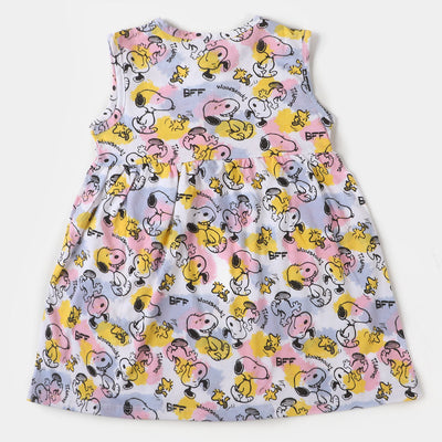 Girls Knitted Frock Printed All Over  - Multi