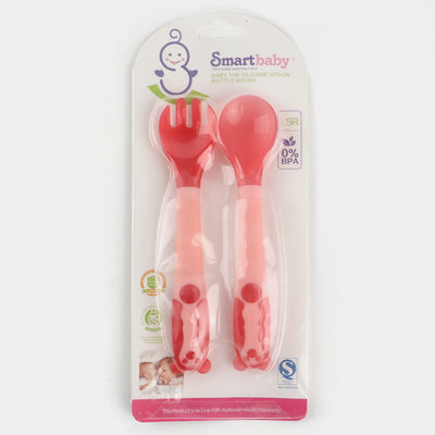 2pcs/set Soft Silicone Spoon Fork Set-Pink