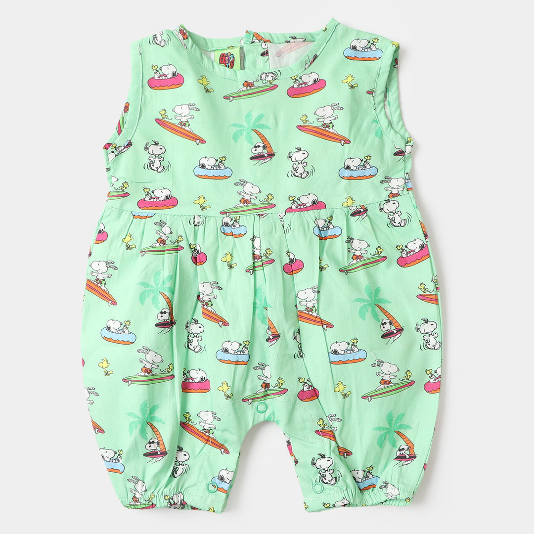 Infant Girls Woven Romper - Light Green