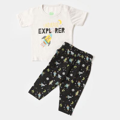 Infant Boys Knitted Night Suit Explorer - Barley White