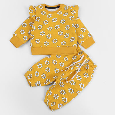 Infant Girls Fleece Knitted Suit Smile Flowers-Yellow