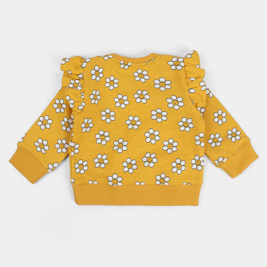 Infant Girls Fleece Knitted Suit Smile Flowers-Yellow