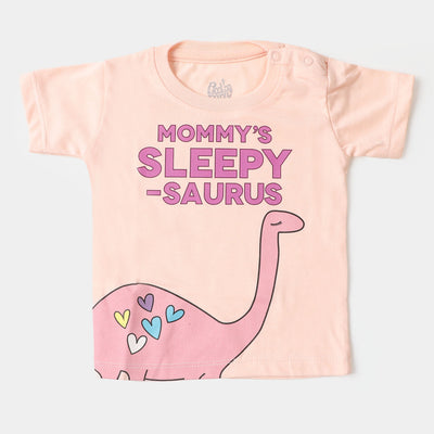 Infant Girls Knitted Night Suit Dino - Blushing