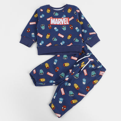 Infant Boys Fleece Knitted Suit Marvel-Navy Blue