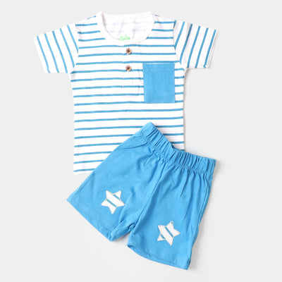 Infant Boys Cotton Set 2 PC Stripe Star - White