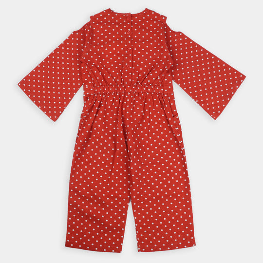 Girls Cotton Jumpsuit -RED