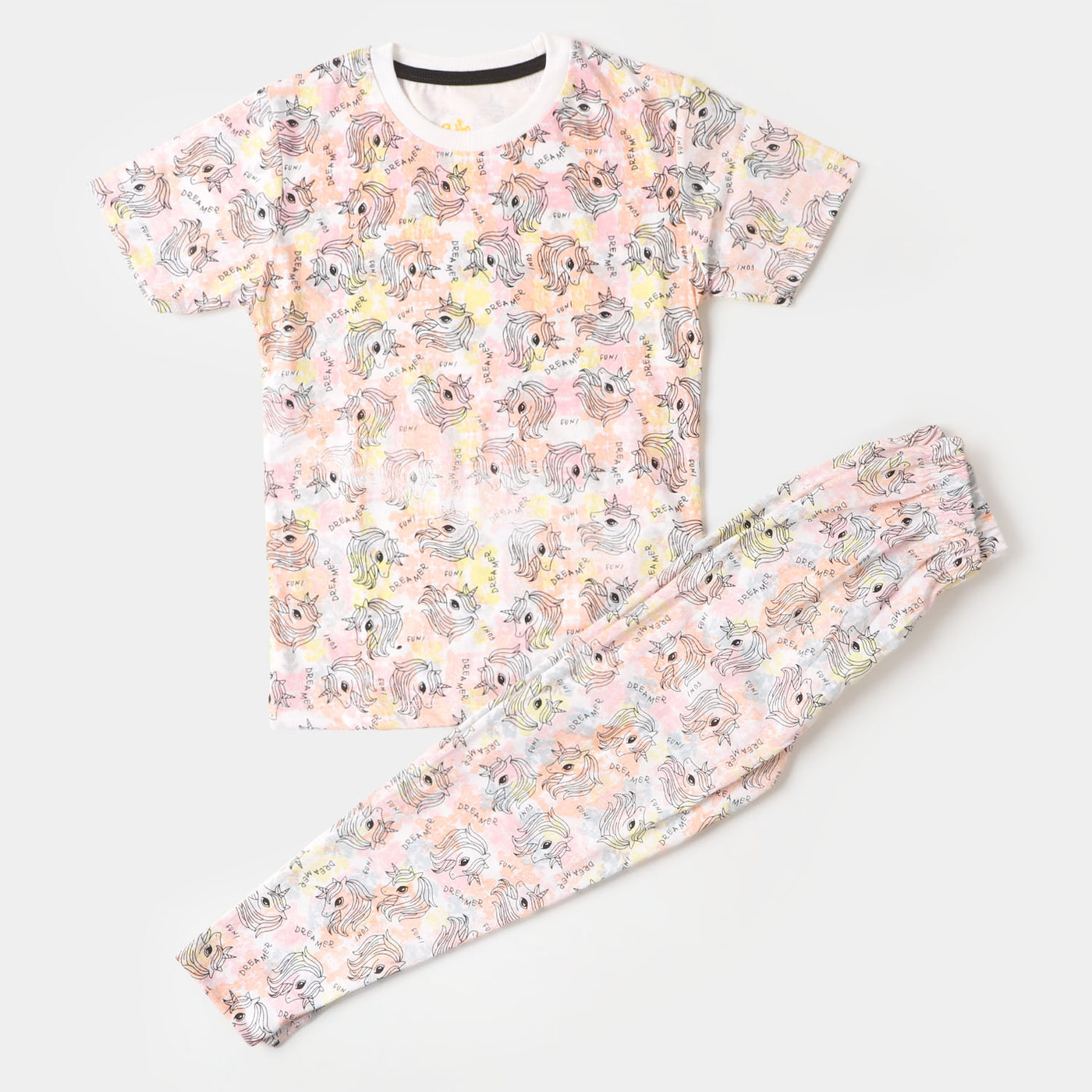 Girls Knitted Night Suit Printed - White